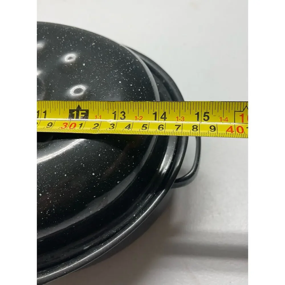 Granite Ware Small Roasting Pan with Lid 15” X 6” Oval Black Domed Lid